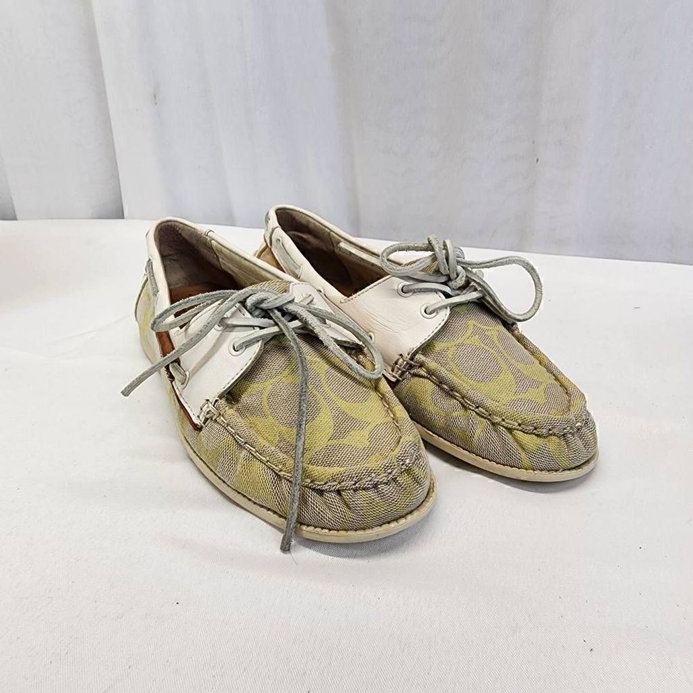 Coach Women's Boat Deck Shoe Tan Yellow Coralin Logo Signature Size 9.5